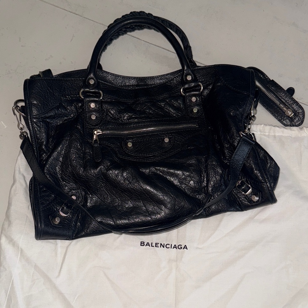 Balenciaga Black Leather Satchel with Silver Hardware Accents - Picture 8 of 8